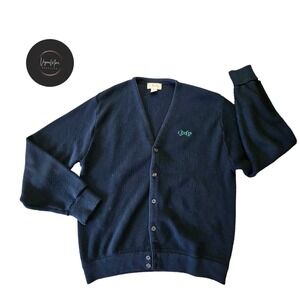 Vintage Izod Lacoste Cardigan Sweater‎ Mens XL Blue Grandpa Cobain 90s Jumper